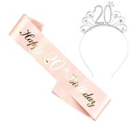 DOKRIN Diadèmes pour femme Couronne et ruban pour 20e anniversaire, diadème et ruban à strass pour femme, idéal pour décorer une fête entre filles.