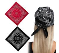 DOKRIN Foulards femme, Lot de 2 foulards carrés imprimés, 70 x 70 cm, en soie, unisexe (rouge, noir)