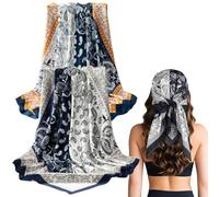 DOKRIN Foulards femme,Lot de 2 grands foulards carrés en satin pour femmes, 90 cm, accessoires pour cheveux, foulards carrés en soie, motifs classiques, foulards de tête, serviettes de plage
