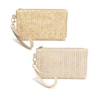 DOKRIN Pochettes et clutches femme,Porte-monnaie en paille 2 pièces, grande capacité, et pochette zippée pour téléphone