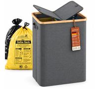 DOKRVLOQ Gelber Sack Support Poubelle à 2 compartiments avec couvercle Gris | Lot de 2 supports de sacs poubelle pliables pour la cuisine et la maison - 70 l - 120 l