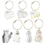 Doksvp Lot de 6 Porte-clés Capsule Commémorative en Poils de Chat, Boîte de Rangement pour Poils de Chat, Bouteille Souvenir Portable en Forme de Chat, pour Ranger la Fourrure et la Moustache