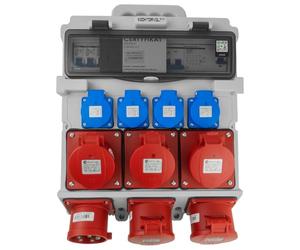 Doktorvolt Répartiteur de courant de chantier 3 x 16 A 2 x 32 A CEE 4 x 230 V avec poignée et fiche de montage DV-5053-D TR-S/FI