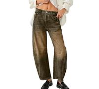 Dola22g Jean baggy Boyfriend pour femme - Jambe large - Taille mi-haute - Denim, 1-Marron, L