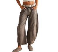 Dola22g Jean baggy Boyfriend pour femme - Jambe large - Taille mi-haute - Denim, 3 - Café, M