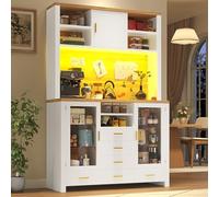 Dolamaní Armoire de buffet - 120 x 40 x 188 cm - Multifonction - Panneau latéral avec barre lumineuse LED - 6 tiroirs et 3 portes - Grand volume de rangement - Pour cuisine, salon, salle à manger