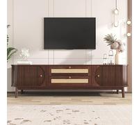 Dolamaní Armoire TV de style industriel 170 x 39,5 x 46 cm, meuble TV bas avec 2 portes et 2 tiroirs, armoire de rangement, commode avec bord en rotin, meuble de salon moderne (bois foncé)