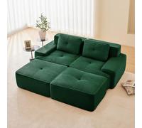 Dolamaní Boneless Canapé d'angle modulaire 2 places + 2 tabourets en velours côtelé sans montage Montage profond Canapé d'angle moderne pour salon, chambre à coucher, bureau, appartement (vert)