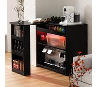 Dolamaní Buffet extensible rotatif à 360° avec espace de rangement et éclairage LED, table de bar moderne, réversible, avec planche perforée et prises, pour cuisine et salle à manger (noir EE)