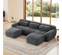 Dolamaní Canapé 3 places + 2 tabourets avec coussins, sans montage, design modulaire sans cadre, fond antidérapant, tissu peluche pour salon, chambre à coucher, bureau (gris)