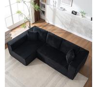 Dolamaní Canapé 3 places moderne modulaire Canapé d'angle en forme de L avec accoudoirs, en Corduroy, sans montage, pour salon, chambre à coucher (noir)