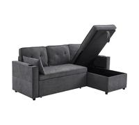 Dolamaní Canapé d'angle avec fonction convertible, en forme de L, design moderne avec lit pliant, espace de rangement, tiroir de lit et porte-gobelet, interchangeable à gauche et à droite, gris