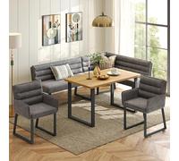 Dolamaní Ensemble de bancs d'angle pour 8 personnes avec table à manger, banc d'angle en forme de L et 2 chaises en tissu chenille pour salle à manger, banc de cuisine, coin repas (gris + couleurs