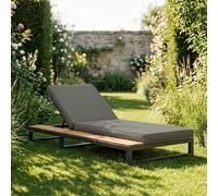 Dolamaní Île de soleil pour 1 personne, avec étagères côté gauche, chaise longue d'extérieur avec angle de dossier réglable, lit de jour, chaise longue de relaxation 184 x 79,5 x 73 cm (gris, côté