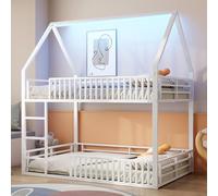 Dolamaní Lit de maison pour enfant - 140 x 200 cm - Avec protection anti-chute et lumière LED - Cadre de lit en métal avec sommier à lattes, lit mezzanine en forme de maison - Charge maximale : 150 kg
