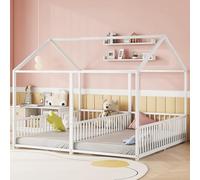 Dolamaní Lit de sol, 180 x 200 cm, pour 2 enfants, avec protection anti-chute, 90 x 200 cm, lit simple 2 en 1, lit de maison, en métal, lit pour enfant (blanc B)