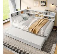 Dolamaní Lit fonctionnel, avec surface de couchage extensible, lit simple avec coffre de lit, chambre d'adolescent, tête de lit, sans matelas (blanc, 140 x 200 cm)