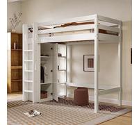 Dolamaní Lit mezzanine, 90 x 200 cm, avec armoire et 6 étagères, lit simple superposé avec espace de rangement, cadre de lit simple, avec échelle, blanc 2