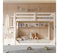 Dolamaní Lit mezzanine, 90 x 200 cm, blanc, avec espace de rangement, escalier, tiroirs et étagère, en bois, pour frères et sœurs, sans matelas (blanc B)
