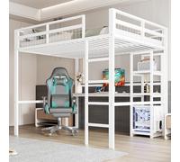 Dolamaní Lit mezzanine pour adulte - 140 x 200 cm - En métal - Avec prise de courant - Lit en métal avec USB Type-C et plusieurs étagères - Charge maximale : 150 kg - Blanc