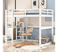 Dolamaní Lit mezzanine pour enfant avec espace de rangement, entièrement en pin, lits avec 4 compartiments de rangement et 1 plateau de bureau (blanc, B, double), WX000114AAE-73