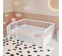Dolamaní Lit pour enfant - 140 x 200 cm - Avec protection anti-chute - Lit de sol en bois avec porte - Sans sommier à lattes (blanc B)