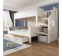 Dolamaní Lit superposé séparable, 90 x 200 cm, pour 2 enfants, en forme de traîneau, design anti-chute, espace de rangement, escalier et tiroirs, lit d'enfant, en bois, pour garçons et filles, sans