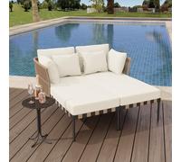 Dolamaní Mobilier de terrasse extérieur île de soleil d'extérieur résistant aux intempéries pour 2 personnes avec tous les coussins Table basse amovible Salon de jardin balcon Meubles (beige)