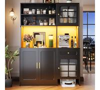 Dolamaní ní Armoire de cuisine buffet - 120 x 40 x 180 cm - Avec plan de travail et éclairage LED - Armoire buffet - Plus d'espace de rangement pour cuisine, salon, salle à manger (noir A)