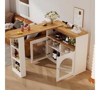 Dolamaní Table de bar extensible (138-193 cm) avec étagère - Table à manger extensible avec espace de rangement - Table de bistrot pour salle à manger - Avec LED (couleur réglable) (blanc)