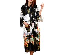 Dolamen Kimono Robe Femmes, Femmes Chemises de Nuit Geisha et Fleurs, Robe Peignoir en Satin de Soie Robe de Nuit de Demoiselle d'honneur Pyjamas, 2017 Nouveau Style (Medium, Noir)