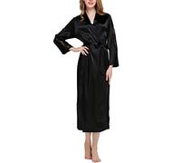 Dolamen Kimono Robe Femmes Longue, Femmes Chemises de Nuit Dentelle, Robe Peignoir en Satin de Soie Robe de Nuit de Demoiselle d'honneur Pyjamas, Buste 108cm, 45.52 Pouces (Noir)