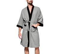 Dolamen Peignoir de Bain pour Femme et Homme, Soft & léger Coton Chemises de Nuit Robe Peignoir Robe Kimono de Nuit de Demoiselle d'honneur Pyjamas+Pochettes de Ceinture (Medium/EU S, Gris)