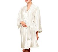 Dolamen Unisex Kimono Robe Femmes Homme, Femmes Chemises de Nuit, Robe Peignoir en Satin de Soie Robe de Nuit, Buste 132cm, 51.97 Pouces, Grande Taille pour Tout Le Monde (Blanc)