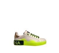 Dolce & Gabbana - Baskets en Cuir Blanc Jaune Accent Néon - Femme - Chaussures - Blanc - Taille: 36 EU
