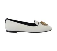 Dolce & Gabbana, Femme, Chaussures, Blanc, Taille: 36 1/2 EU Mocassins Élégants avec Détail de Cœur Doré