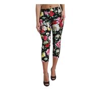Dolce & Gabbana, Femme, Pantalons, Multicolore, Taille: 36 FR Pantalon Noir Fleuri Taille Mi-haute