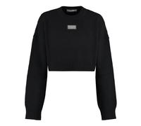 Dolce & Gabbana, Femme, Pulls, Noir, Taille: 36 FR Pull ras du cou en laine et cachemire avec étiquette logo