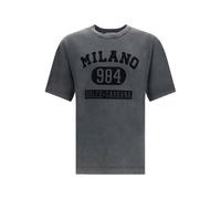 Dolce & Gabbana, Homme, Tops, Gris, Taille: M T-shirt en coton avec logo velouté