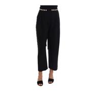 Dolce & Gabbana - Pantalon en Laine Noire Stretch avec Cristaux - Femme - Pantalons - Noir - Taille: 36 FR
