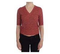 Dolce & Gabbana - Short Sleeve V-neck Sweater - Femme - Pulls - Rouge - Taille: 36 FR
