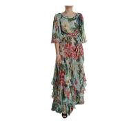 Dolce & Gabbana - Robe Maxi en Soie Bleue à Fleurs - Femme - Robes - Multicolore - Taille: 36 FR