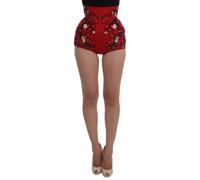Dolce & Gabbana - Shorts de glamour en soie brodée florale en rouge - Femme - Shorts - Rouge - Taille: 38 FR