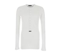 Dolce & Gabbana - T-shirt Serafino en coton avec étiquette - Homme - Tops - Blanc - Taille: M