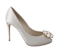 Dolce & Gabbana - Talons en Soie à Bout Ouvert et Cristaux Blancs - Femme - Chaussures - Blanc - Taille: 35 EU