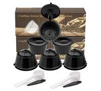 Dolce Gusto - Lot de 3 capsules de café réutilisables rechargeables avec 1 cuillère en plastique et 1 brosse de nettoyage (6 noires)