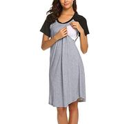 DolceTiger Chemise de Nuit Allaitement Femme Enceinte Pyjama Maternité Grossesse Robe de Chambre S-XXL Manches Courtes Allaitement BéBé Allaitement Chemise De Nuit Grossesse Robe