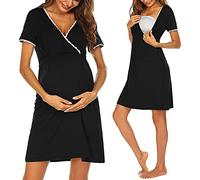 DolceTiger Chemise de Nuit pour Femmes, Col en V Allaitement Nuisette, Robes de Maternité, Vêtements de Nuit Manches Courtes, Pyjama Femmes Enceintes Maternité Ensemble Robes (Black, XXL)