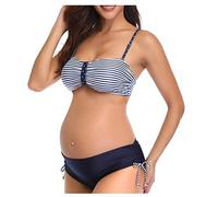 DolceTiger Maillot de Bain Femmes Ensemble Bikini Deux Pièces Enceintes Haut + Slip Taille Haute Maternité 2 Swimwear Grossesse Beachwear (Dark Blue, M)