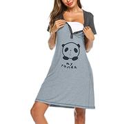 DolceTiger Robe de Pyjama d'allaitement Imprimé Cartoon Mignon Chemise de Nuit pour Femmes Robes de Maternité Manches Courtes Vêtements de Nuit Pyjama Grossesse Femme Allaitement (Gray, XL)